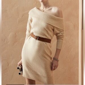 NWT Banana Republic Factory Beige Off-the-Shoulder Sweater Dress Size M